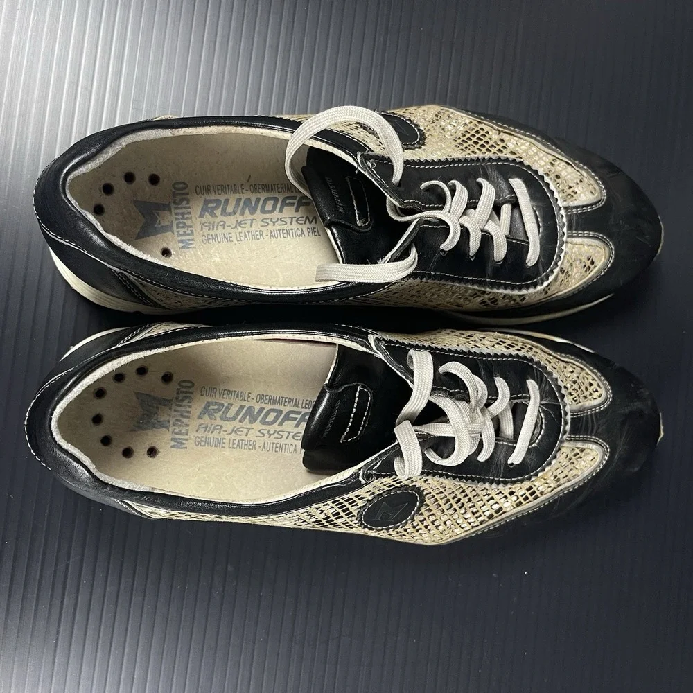 Mephisto Womens Sneakers Runoff Air-Jet Size 9.5‎ Leather Black/Snakeskin Print